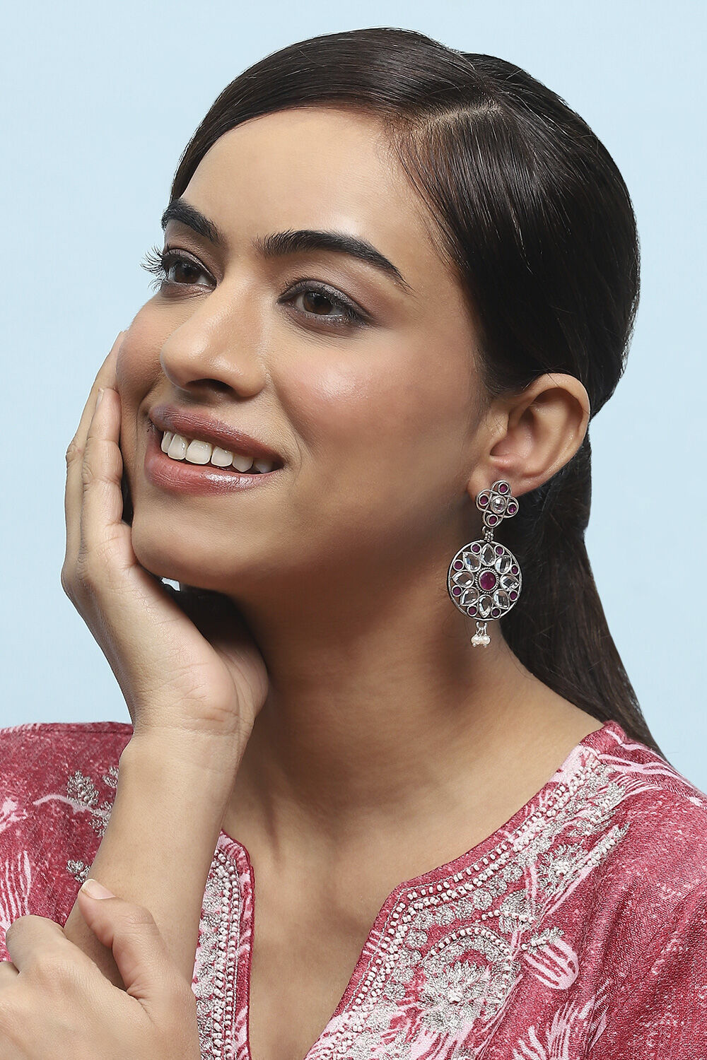 Pink White Brass Drop & Danglers image number 1