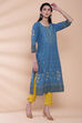 Teal Cotton Straight Printed Kurta image number 3