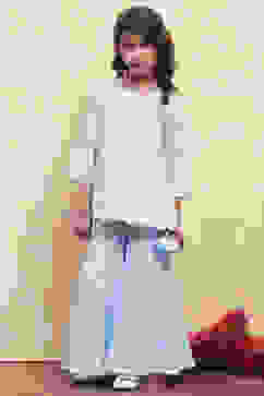 Powder Blue Cotton Embroidered Kurta Sharara Set image number 6