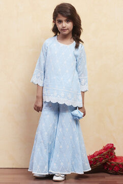 Powder Blue Polyester Sharara Suit Set image number 6