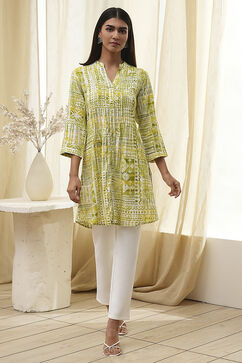 Lime Green Printed Straight Short Kurta image number 5