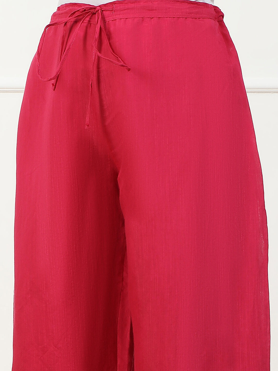 Pink Jacquard Solid Straight Palazzo Pants image number 1