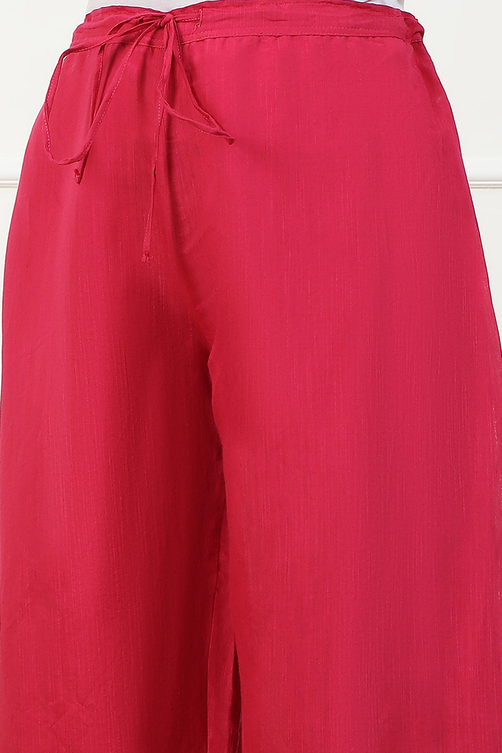 Blue Jacquard Solid Straight Palazzo Pants image number 1