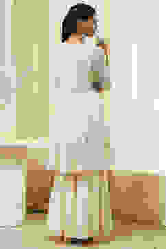 Off-White Cotton Embroidered Flared Suit Set image number 4