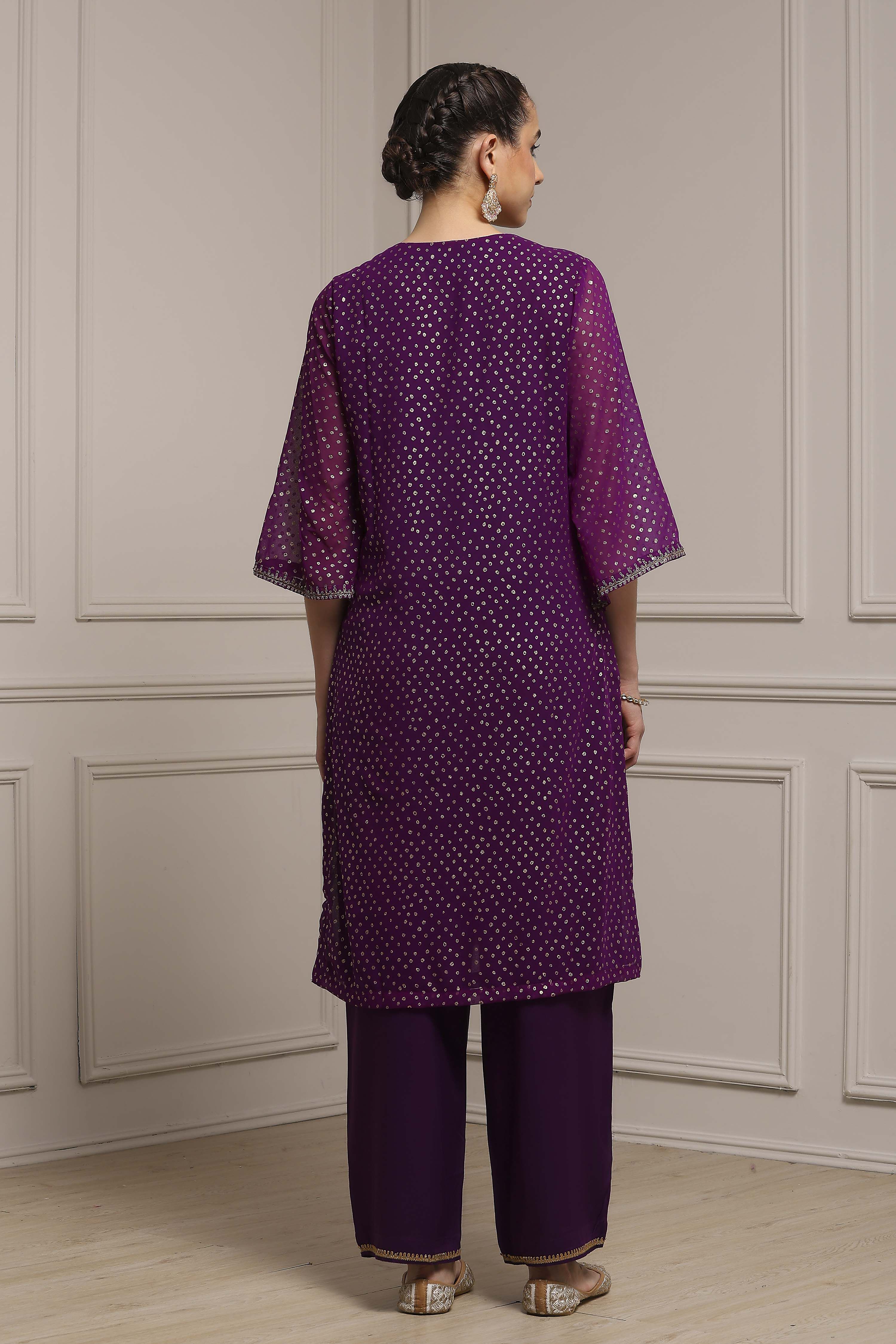 Purple Poly Georgette Printed Straight Suit Set image number 4