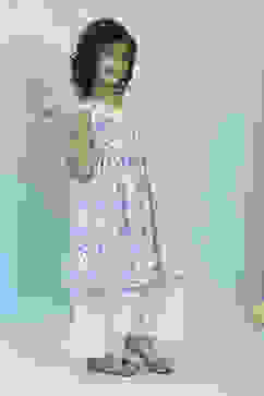 Cream-Colored Cotton Floral Gathered Kurta Set image number 5