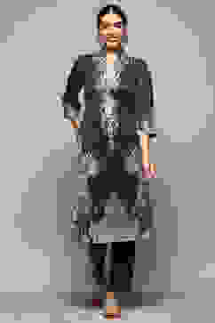 Charcoal Cotton Blend Printed Straight 2 Piece Set image number 6