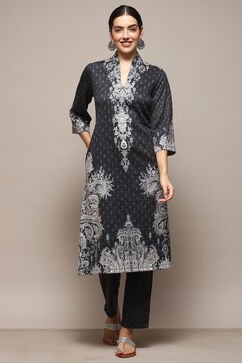 Charcoal Cotton Blend Printed Straight 2 Piece Set image number 6