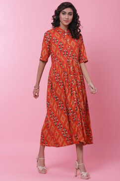 Rust Rayon Fusion Dress image number 3