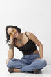 Black Cotton Fitted Strappy Crop Top image number 8