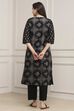 Black Polyester Straight Suit Set image number 4
