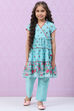 Sky Blue Art Silk Straight Printed Kurta image number 0