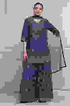 Purple Cotton Metallic Pattern Sharara Suit Set image number 6