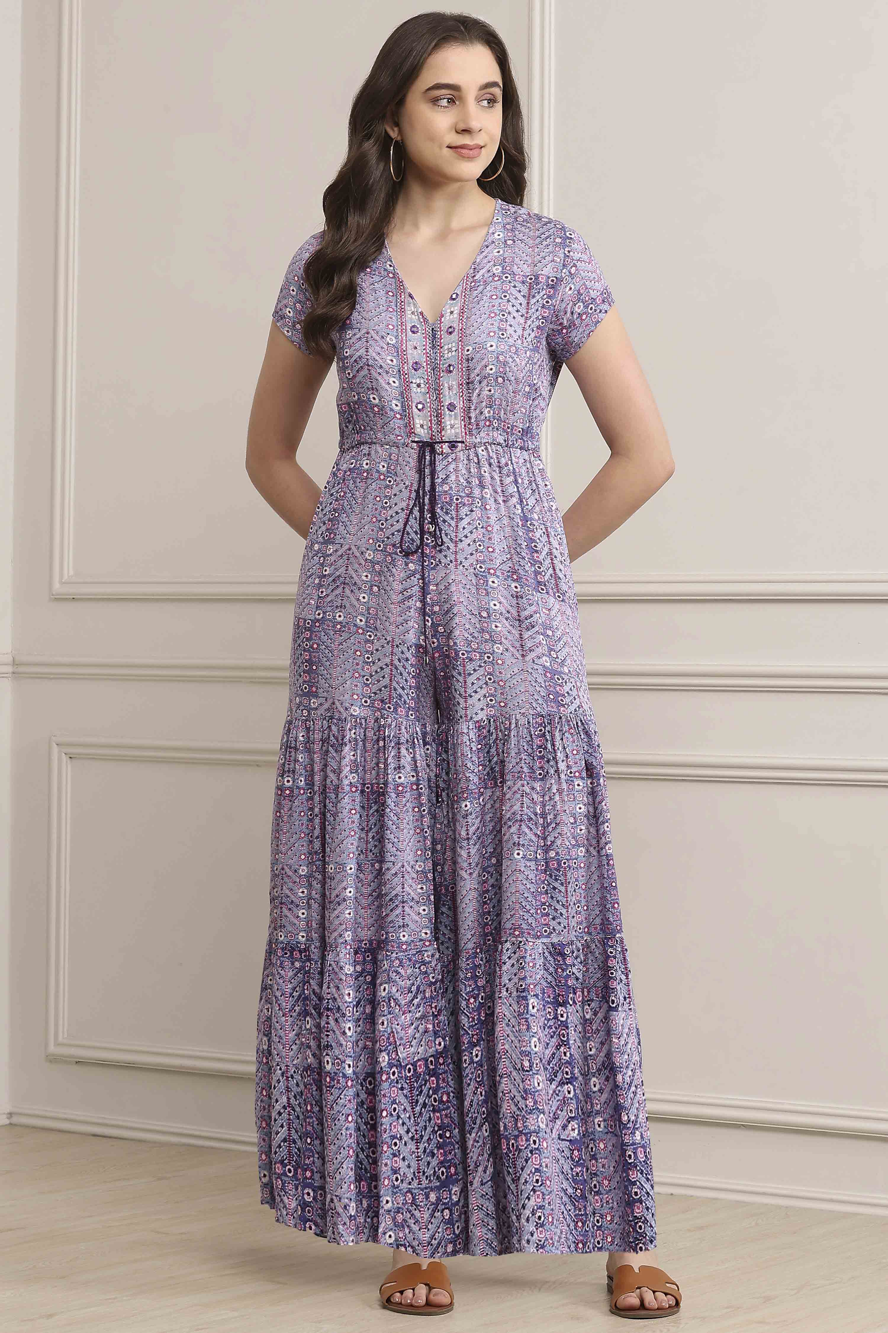 Purple LIVA Printed Jumpsuit image number 5