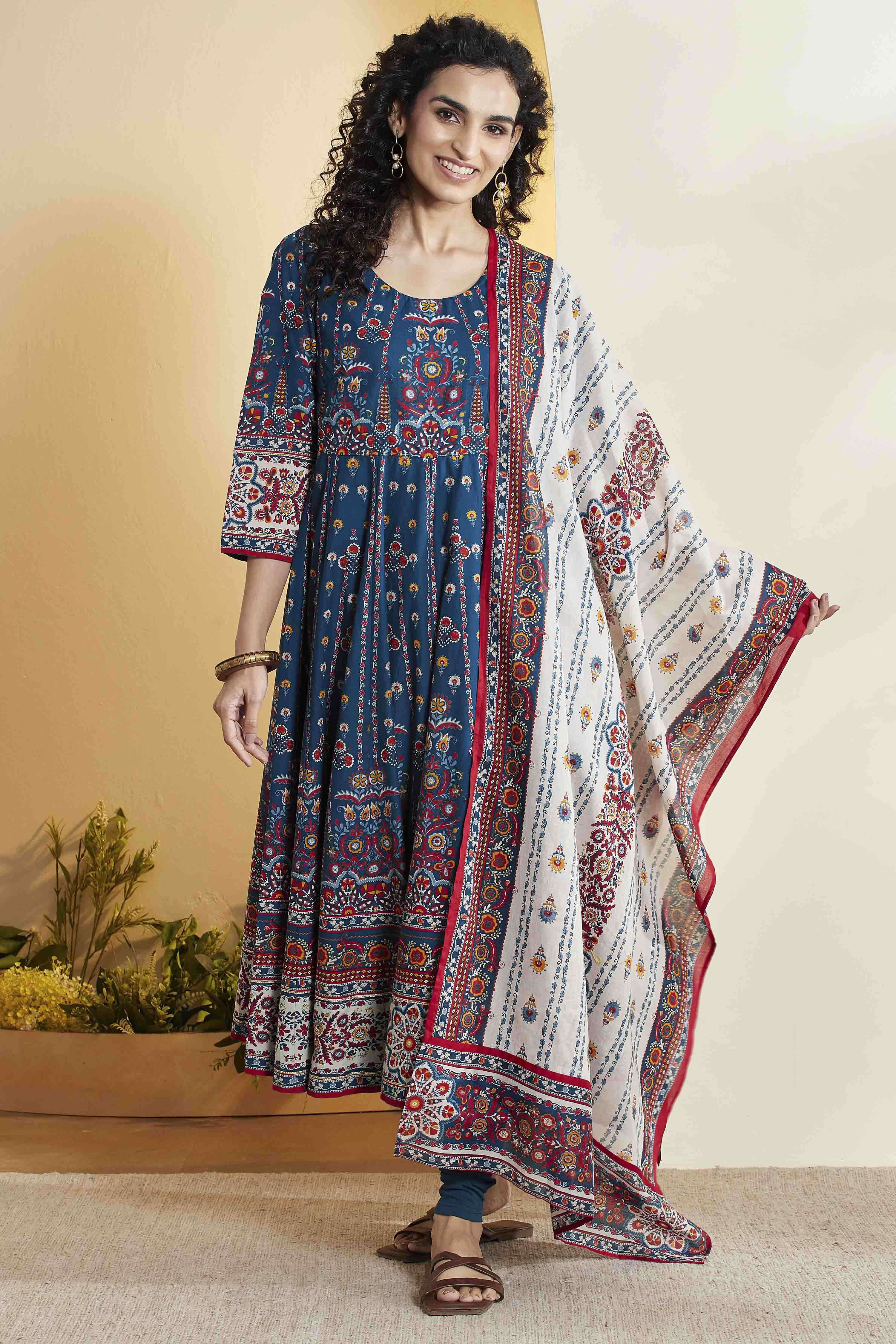 Blue Cotton Anarkali Suit Set image number 7