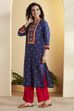 Blue Cotton Printed Straight Kurta image number 2