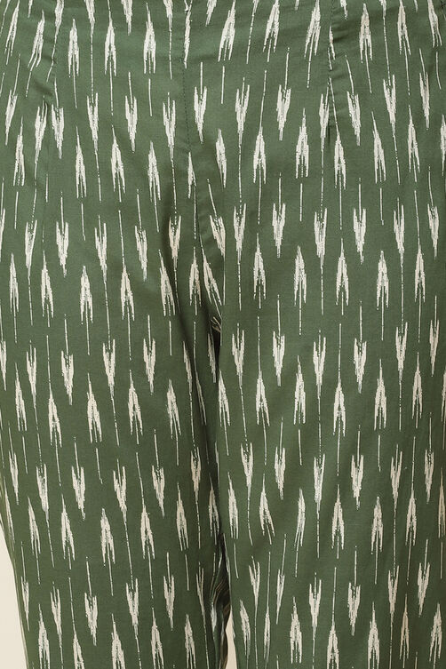 Dark Green Cotton Straight Kurta Slim Pant Suit Set image number 3