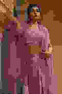 Rose Pink Viscose Organza Fusion Skirt Set image number 1