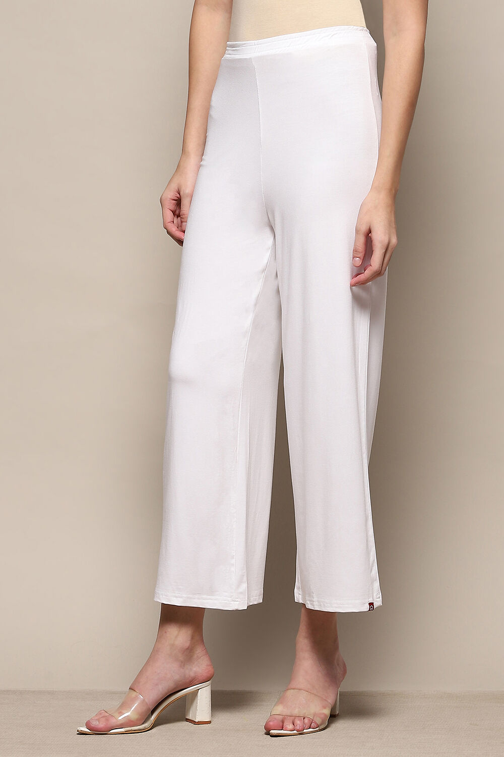 Beige Viscose Blend Solid Palazzo image number 2
