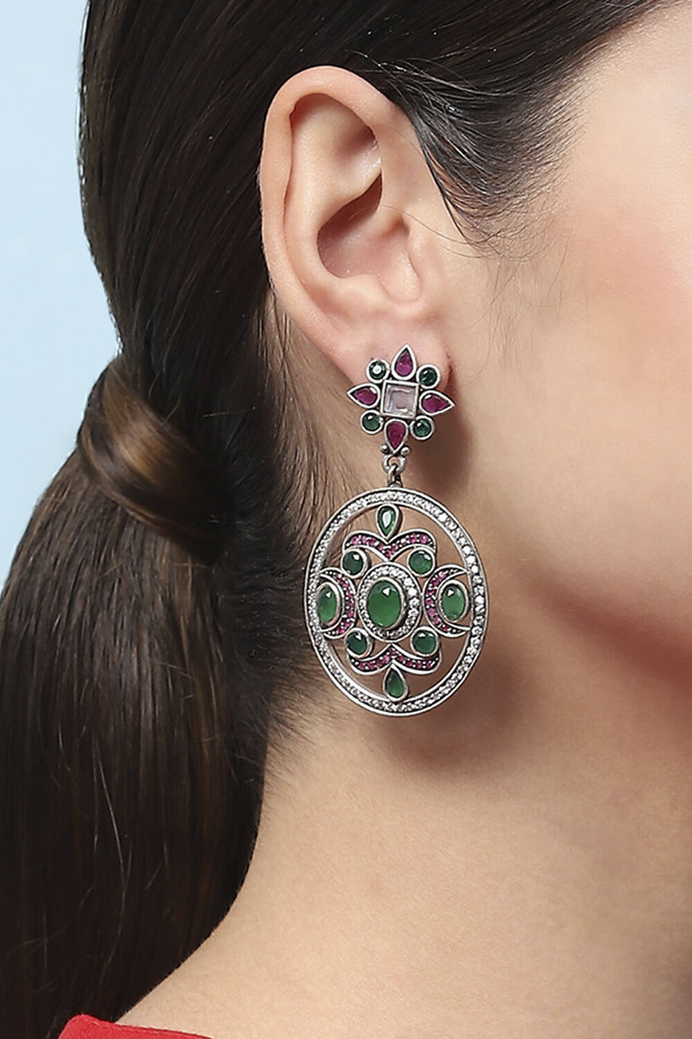 Pink Green Oxidised Casual Drop & Danglers image number 3