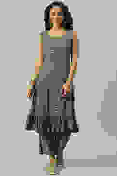 Green Rayon Flared Printed Kurta image number 5