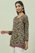 Grey Art Silk Straight Printed Kurti image number 2