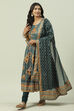 Peacock Blue Cotton Anarkali Kurta Churidar Suit Set