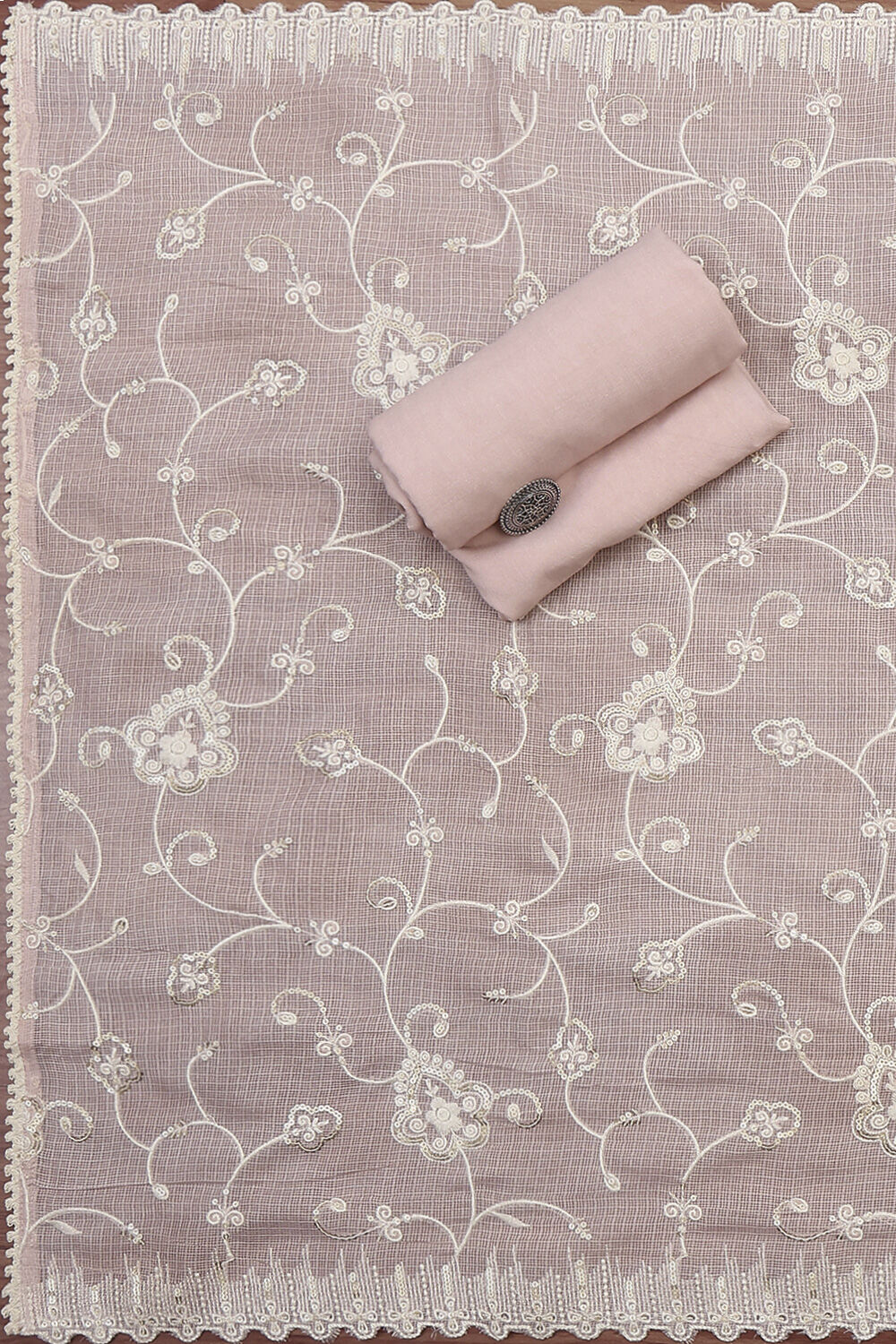 Baby Pink Cotton Embroidered Unstitched Suit Set image number 3