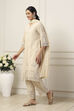 Beige Cotton All-Over Floral Straight Suit Set image number 3