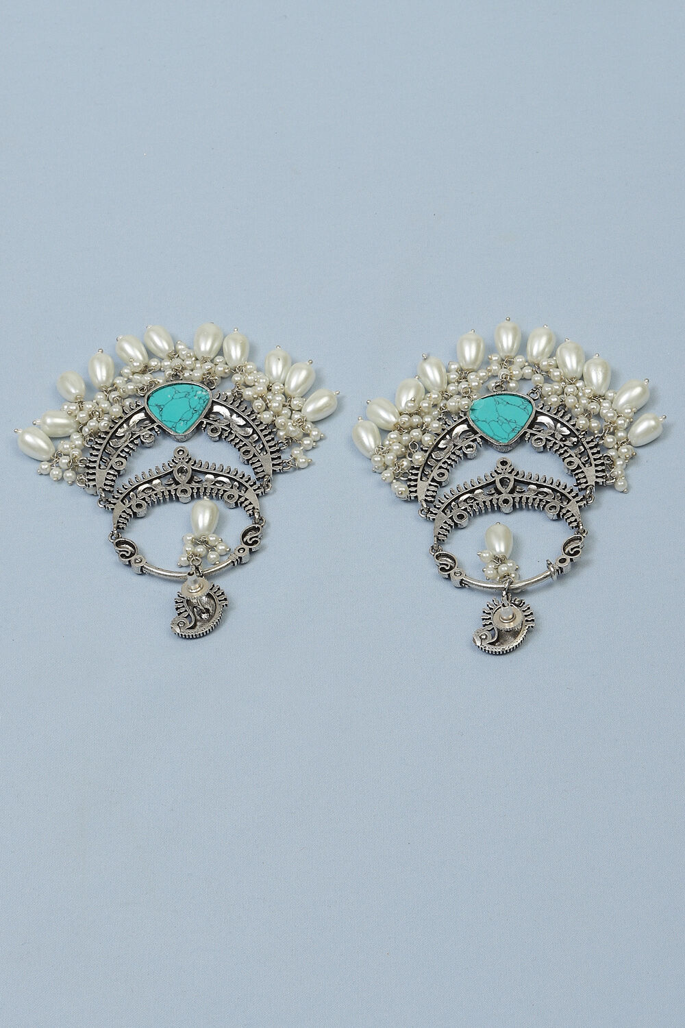 Oxidised & Turquoise Brass Earrings image number 2