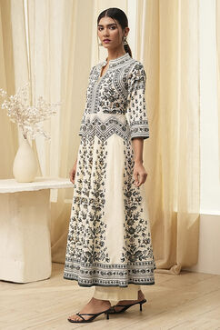 White and Black Cotton Printed Anarkali Kurta Set image number 3
