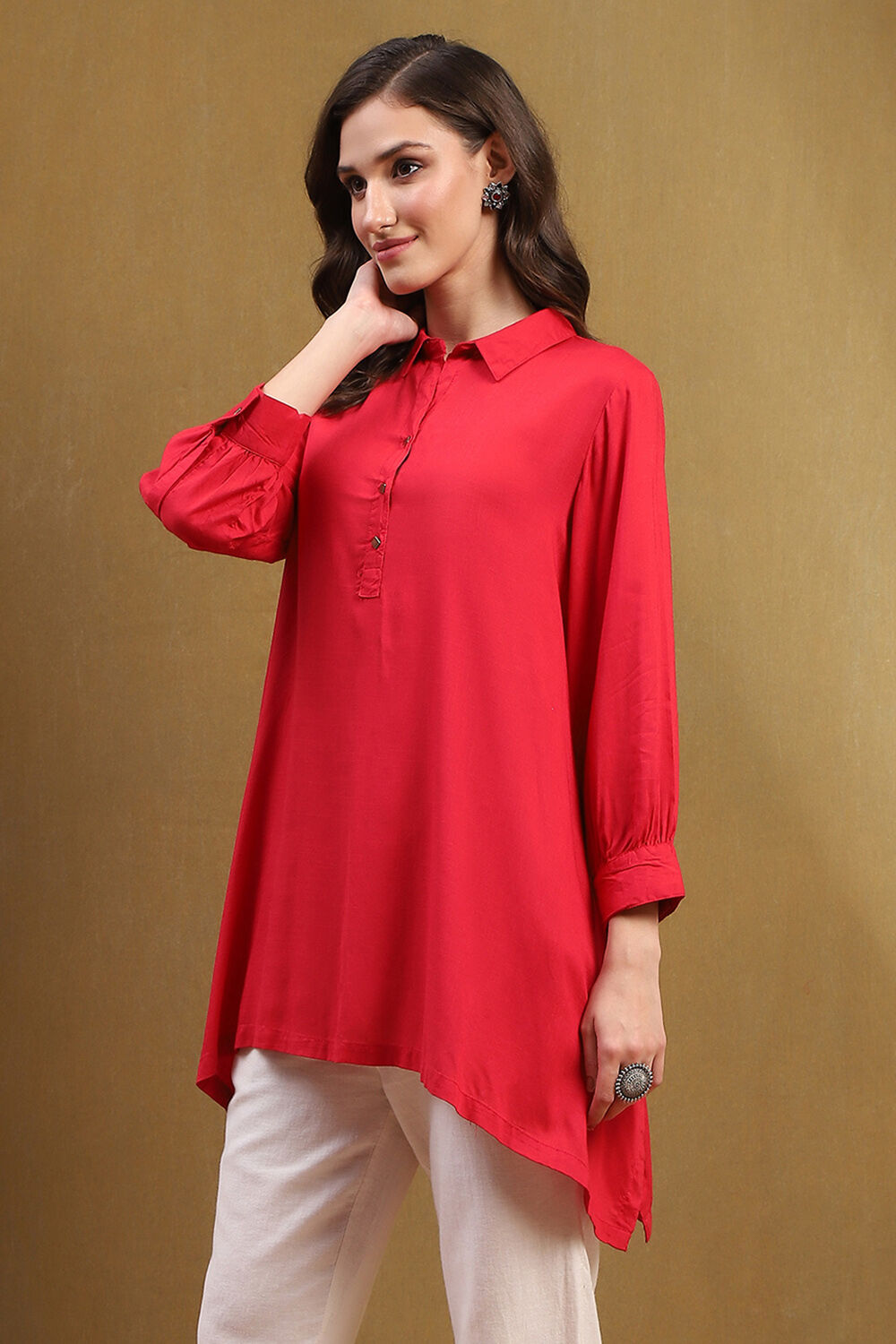 Mustard Yellow Solid Asymmetric Short Kurta image number 2