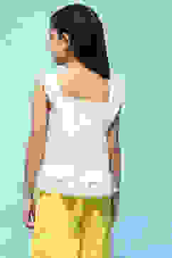 White Schiffli Sleeveless Cotton Embroidered Top  image number 3