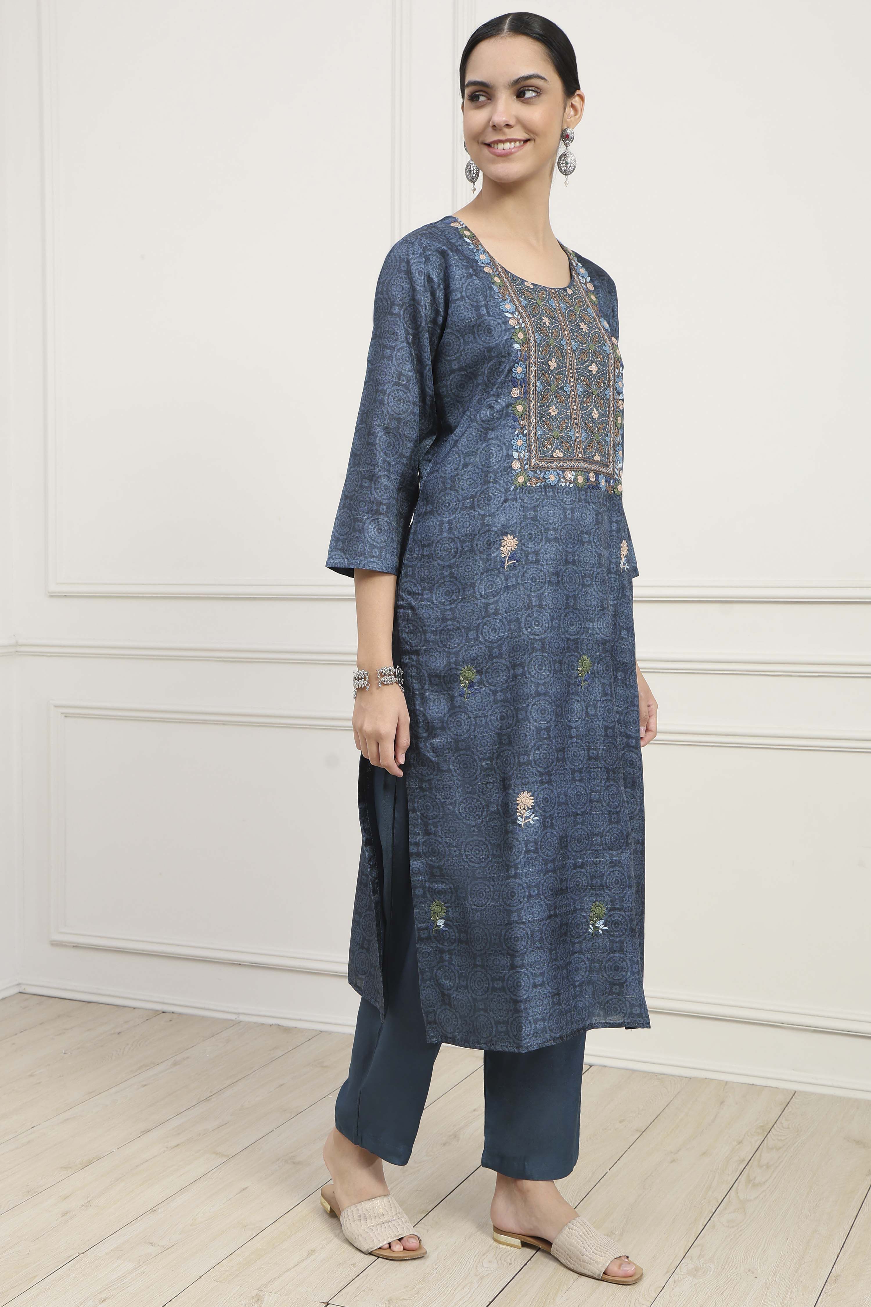 Mustard Silk Tussar Hand Embroidered Unstitched Suit Set image number 6