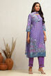 Purple Cotton Printed Straight Suit Set image number 5