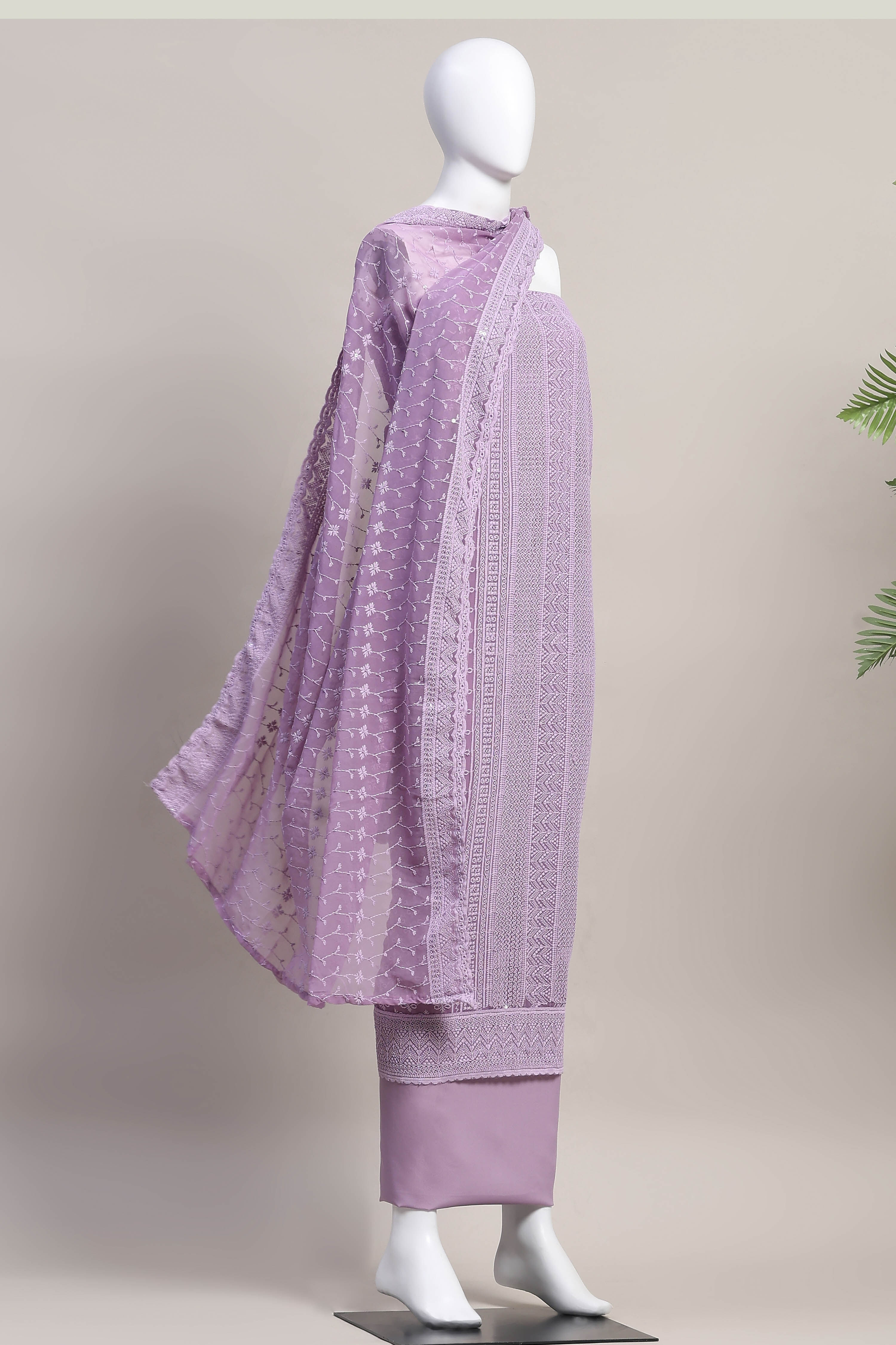 Pnk Georgette Unstitched Suit Set image number 4