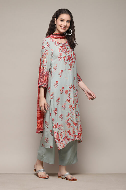 Charcoal LIVA Straight Kurta Palazzo Suit Set image number 6
