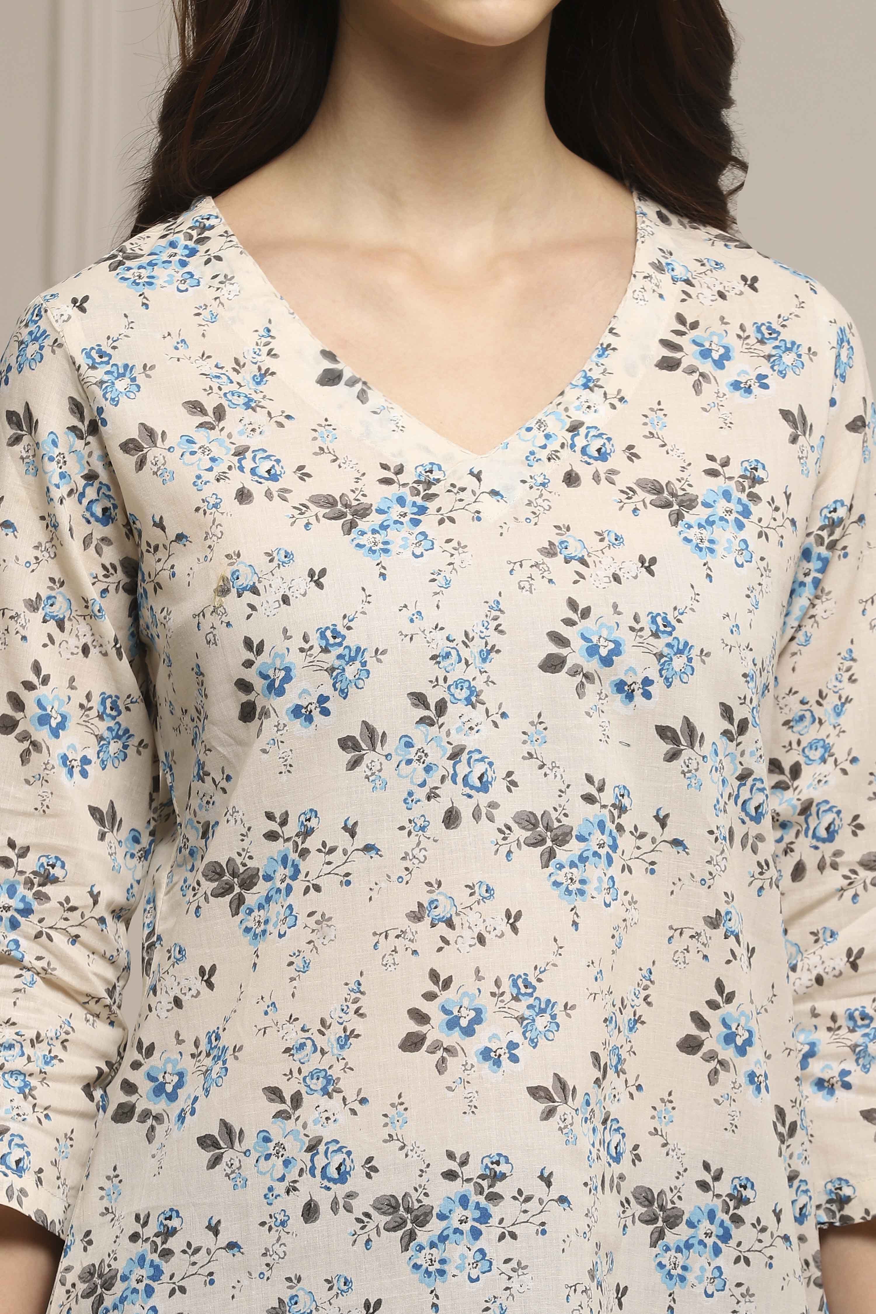 Cream Cotton Kurta image number 1