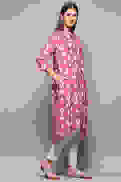 Purple Rayon Flared Yarndyed Kurta image number 4