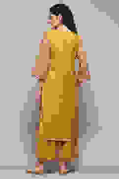 Yellow Cotton Blend Straight Yarndyed 2 Piece Set image number 4