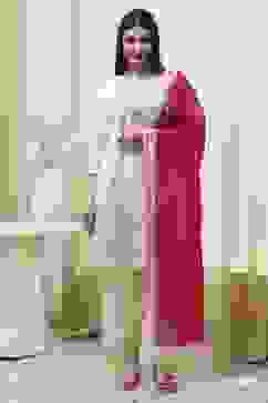 Cream Poly Viscose Straight Kurta Salwar Pant Suit Set image number 6