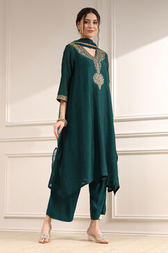 Green Polyester Straight Yarndyed Suit Set image number 2