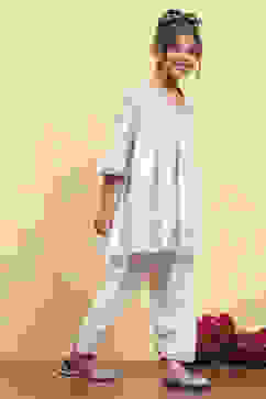 White Viscose Rayon Printed Anarkali Kurta Pants Set image number 5