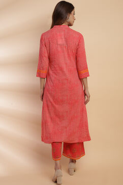 Coral Cotton A-Line Kurta Palazzo Suit Set image number 6