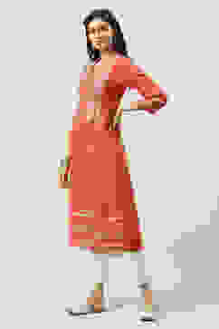 Coral Printed Rayon Straight Kurta Palazzo Suit Set image number 3