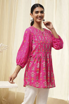 Pink Straight Printed Short Kurta image number 4