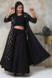 Black Cotton Three Piece Fusion Wear Set