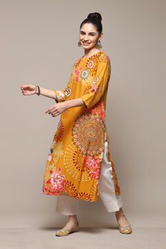 Yellow Rayon Straight Printed Kurta image number 2