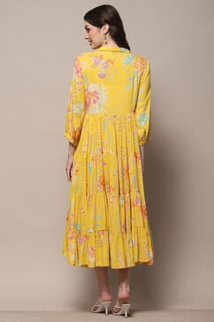Yellow Rayon Tiered Dress image number 3