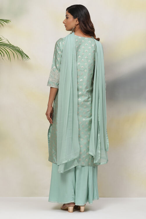 Sea Blue Poly Metallic Straight Kurta Palazzo Suit Set image number 7